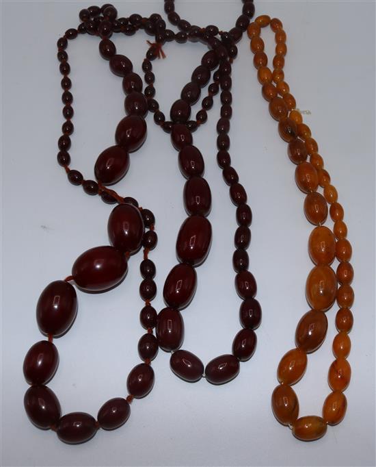 2 cherry amber necklaces & 1 other